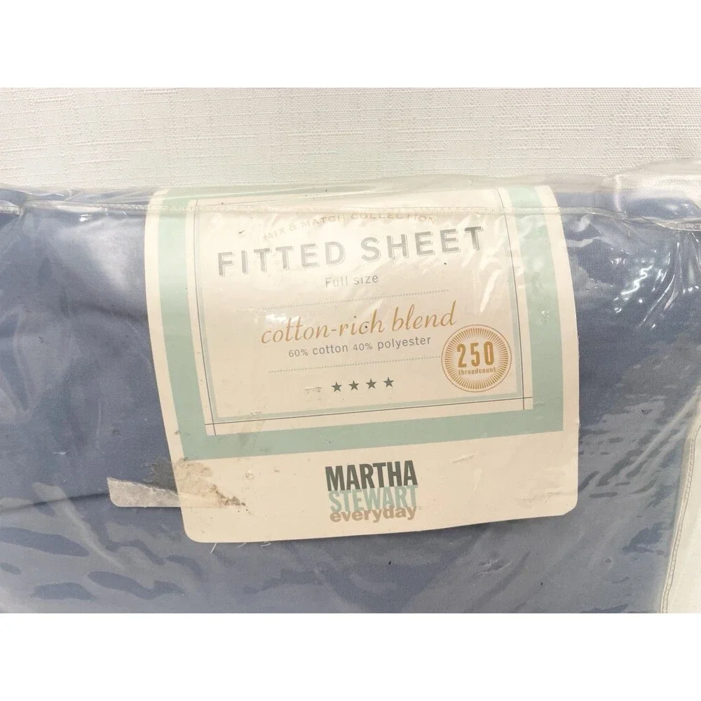 Martha Stewart Everyday 250 Thread Count Cotton Blend Fitted Sheet Blue - FULL